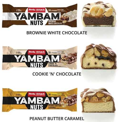 Body Attack YAMBAM NUTS Protein Riegel (15x55g) Cookie´n Chocolate